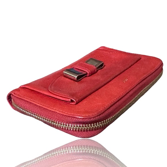 Chloe COA Lily Ribbon Wallet in Bright Red Pebbled Leather